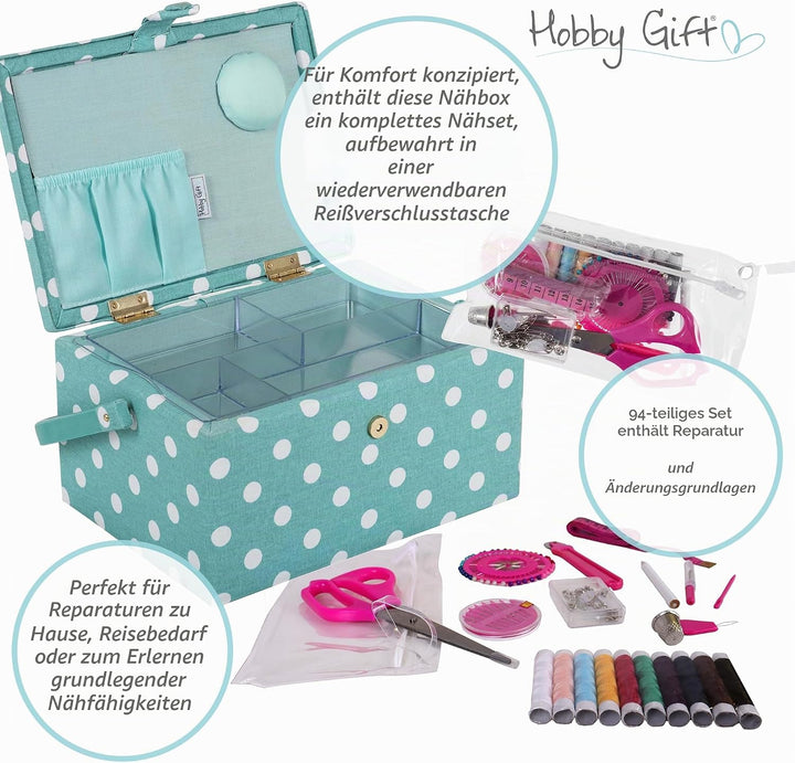 Hobby Gift Nähkästchen Mittel mit Griff - Nähkorb aus Baumwolle mit Fächern für Nähzubehör &amp; Werkzeu