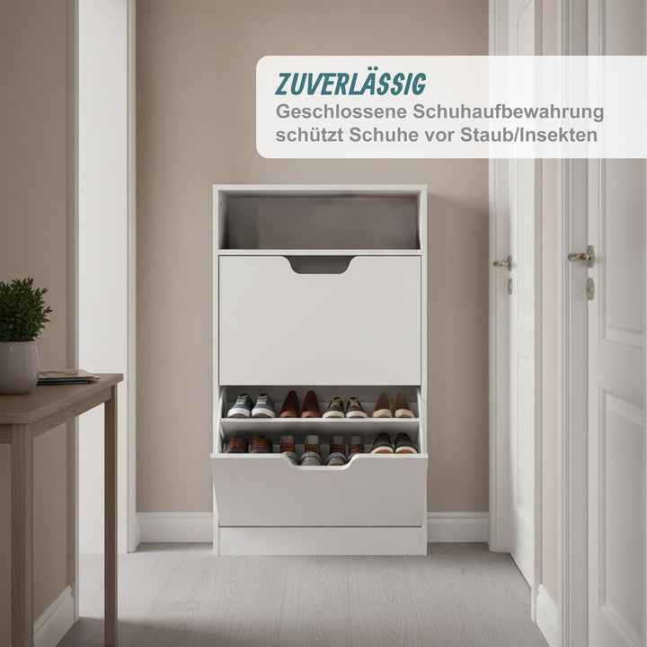 Relaxdays Schuhschrank mit Ablage, HBT: 102x60x24 cm, für 8 Paar, 2 Klappen, Flur, schmaler Schuhkip