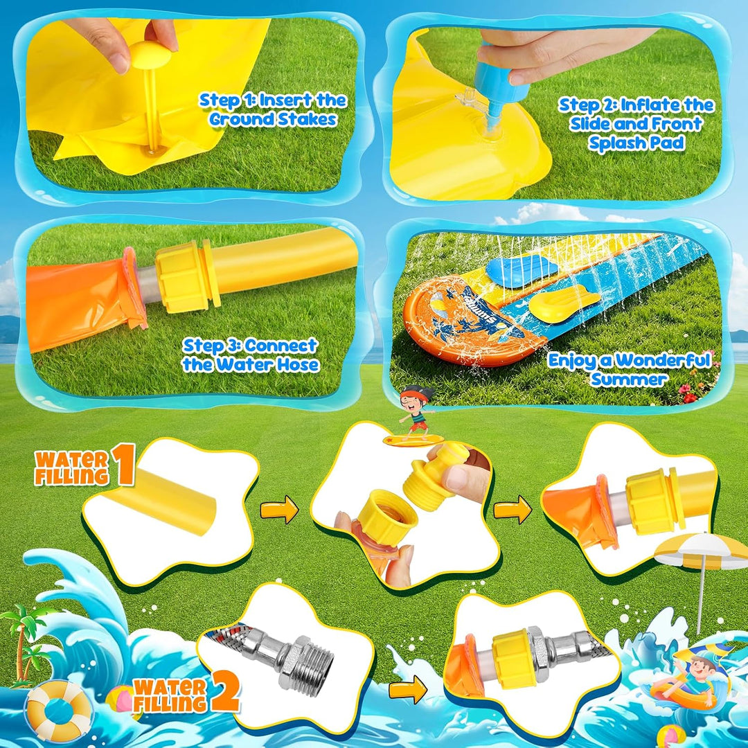 JONRRYIN 950cm Wasserrutsche, Extra Lange Doppel Garten Wasserrutsche mit 2 Aufblasbare Boards 1.55m
