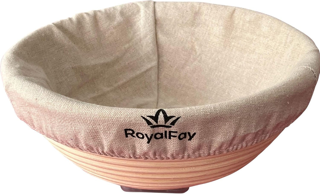 Gärkörbchen rund 23 cm – Brotform aus natürlichem Rattan für Sauerteig und Brotteig – inklusive Lein