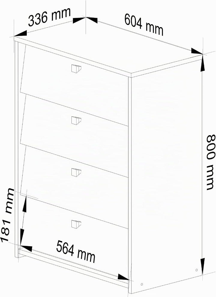 AKORD Schuhschrank mit 4 Schuhregalen und 4 Klapptüren | Schuhkipper | Schuhregal geschlossen | Schu