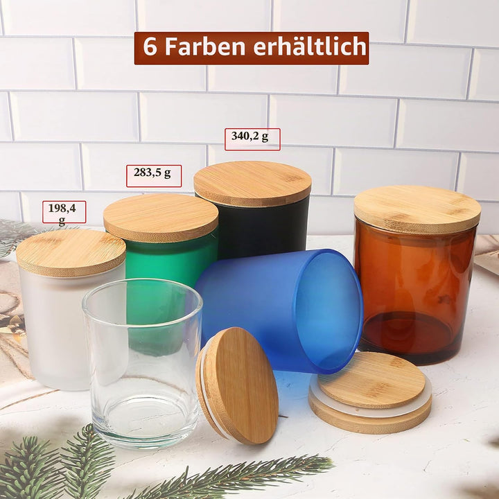 MILIVIXAY 12 Stück 340 g klare Glaskerzengläser mit Deckel und Kerzenherstellungssets – leere Kerzen