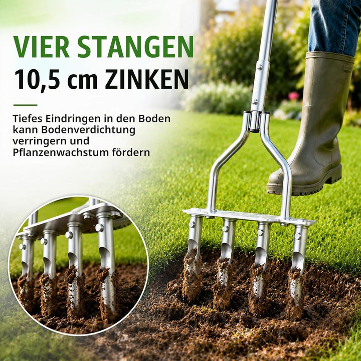 Rasenlüfter,Rasen Belüfter Hohlspoon Manuell,4 Kerne,90-98 cm Griff