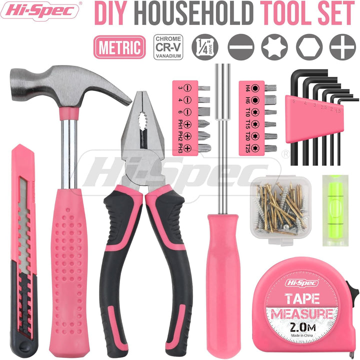 Hi-Spec Werkzeugset in Pink für Frauen - Komplettset für Heimwerkerinnen mit Hammer, Zange, Schraube