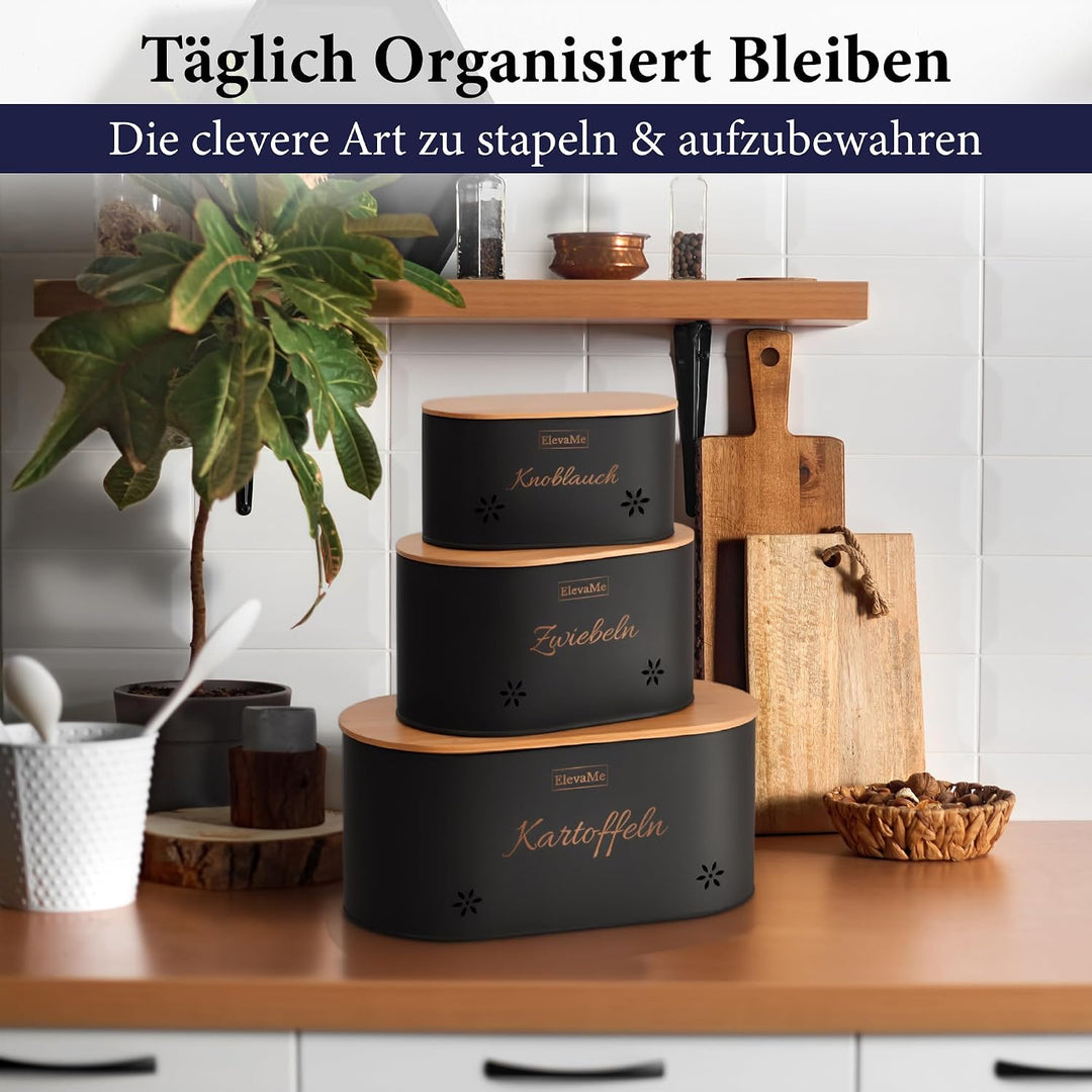 Kartoffel Aufbewahrungsbox - 3er Set Kartoffelbox, Zwiebel Aufbewahrung &amp; Knoblauch Aufbewahrung mit