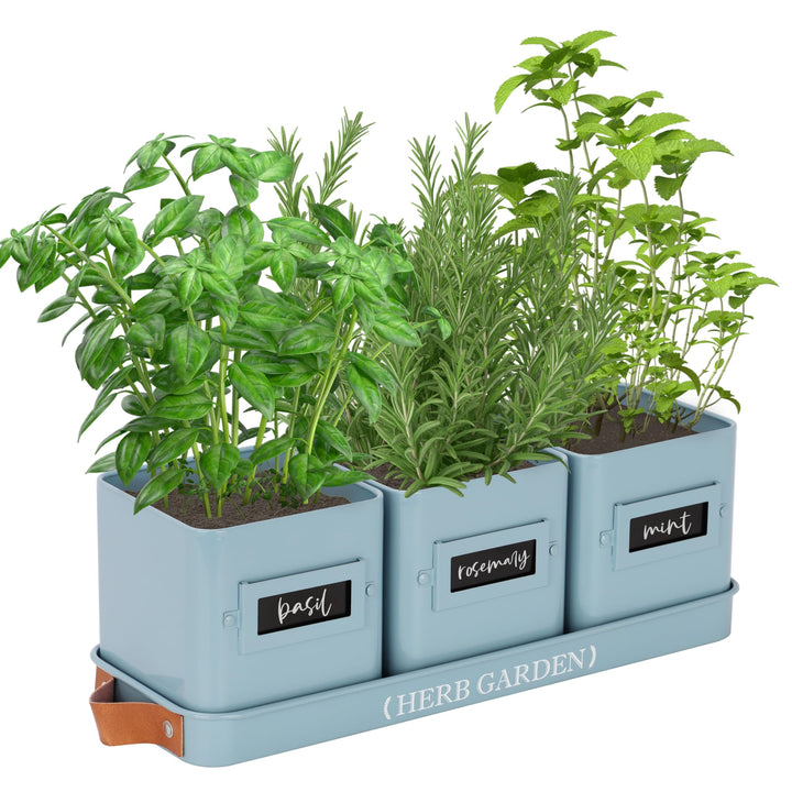PERFNIQUE Kräutergarten für den Innenbereich, Kräutergarten-Pflanzgefäss-Set mit Tablett, Bauernhaus