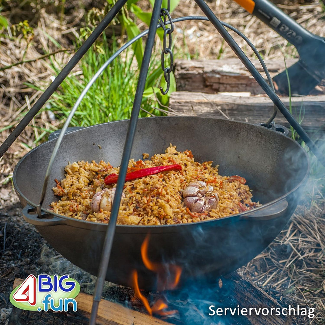 Schwenktopf 8L Camping Kazan aus Gusseisen Kasan Bräter Campingtopf Cast Iron Kessel Asia WOK Gulasc