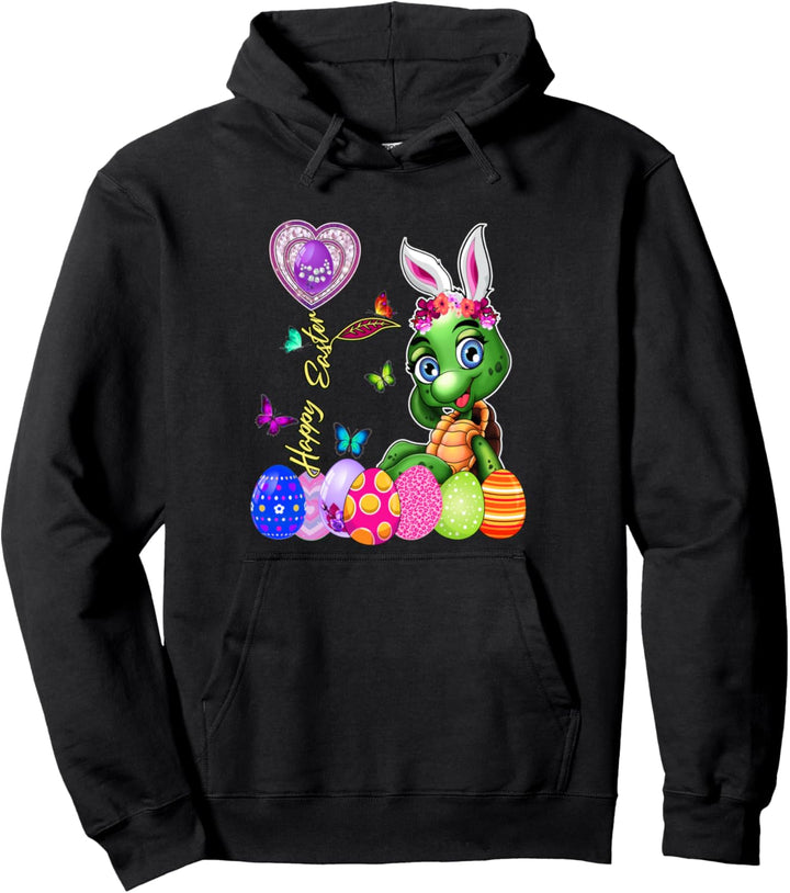 Fröhliche Ostereiersuche Niedliche Hasenschildkröte Pullover Hoodie