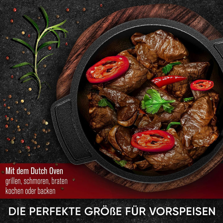 Dutch Oven Set Mini - 4x 300ml Gusseisen Mini Topf mit Deckel - bereits eingebrannter Mini Dutch Ove