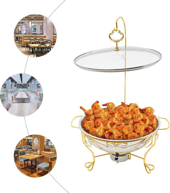 6L Runden Speisenwärmer, Edelstahl Catering Dish Set Abnehmbare Chafing Dish Buffet Wärmebehälter mi
