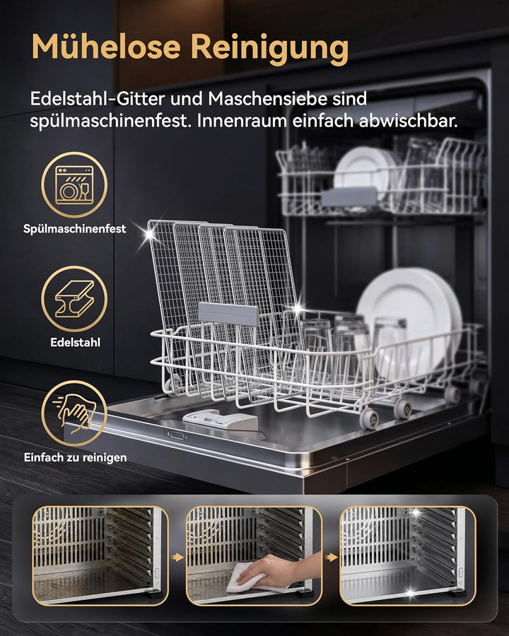 TRIUMPHKEY Dörrautomat mit 8 Edelstahl-Dörrgittern, 650 W Dörrgerät für Obst, Gemüse, Fleisch, Pilze
