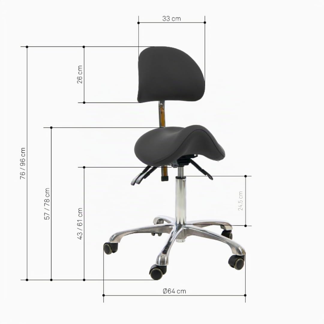 1025A SF Ergonomischer Sattelhocker mit Rollen Schwarz – Hydraulische Höhenverstellung, Verstellbare