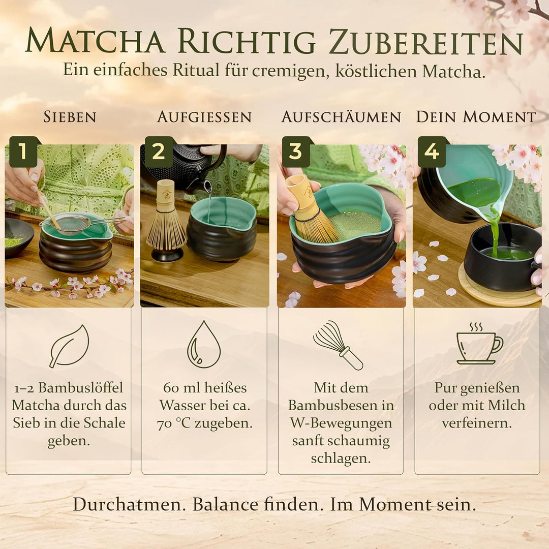 Premium Matcha Set 5-teilig | Matcha Zubehör Set mit Schale, Bambusbesen, Besenhalter, Matcha Löffel