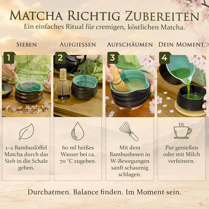 Premium Matcha Set 5-teilig | Matcha Zubehör Set mit Schale, Bambusbesen, Besenhalter, Matcha Löffel