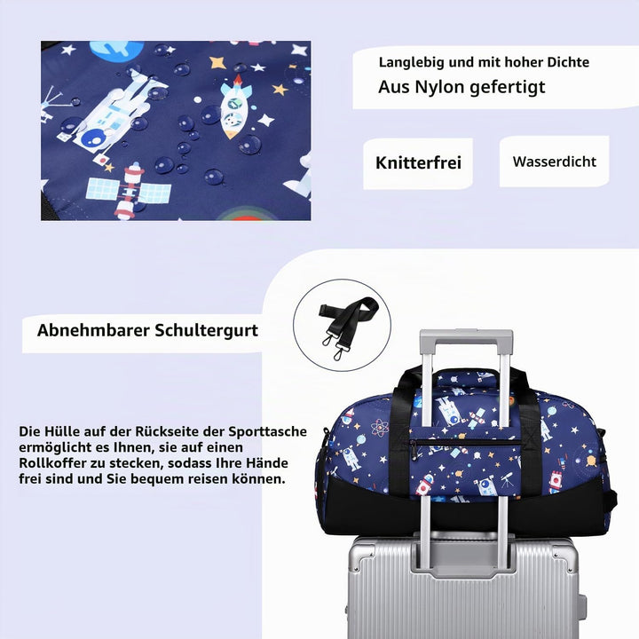 Lmwzh Kinder Sporttasche Reisetasche mitSchuhfach Turnbeutel wasserdichte Schwimmtasche(Weltraum), W