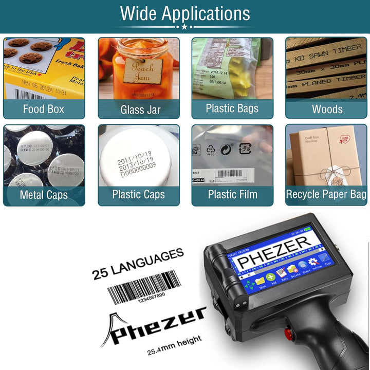 Phezer 0,5 Zoll P15 mobiler Handdrucker mit JS62 Quick-Dry Tinte, tragbarer Tintenstrahldrucker für