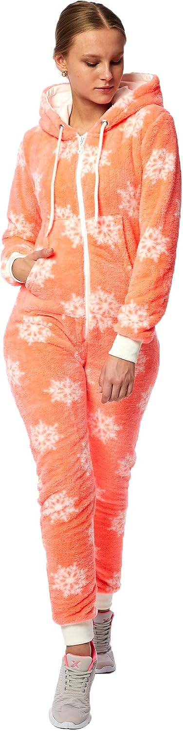 Crazy Age Teddyfleece Teddyfell mit Muster Jumpsuit flauschig und kuschelig One Piece Overall warm M