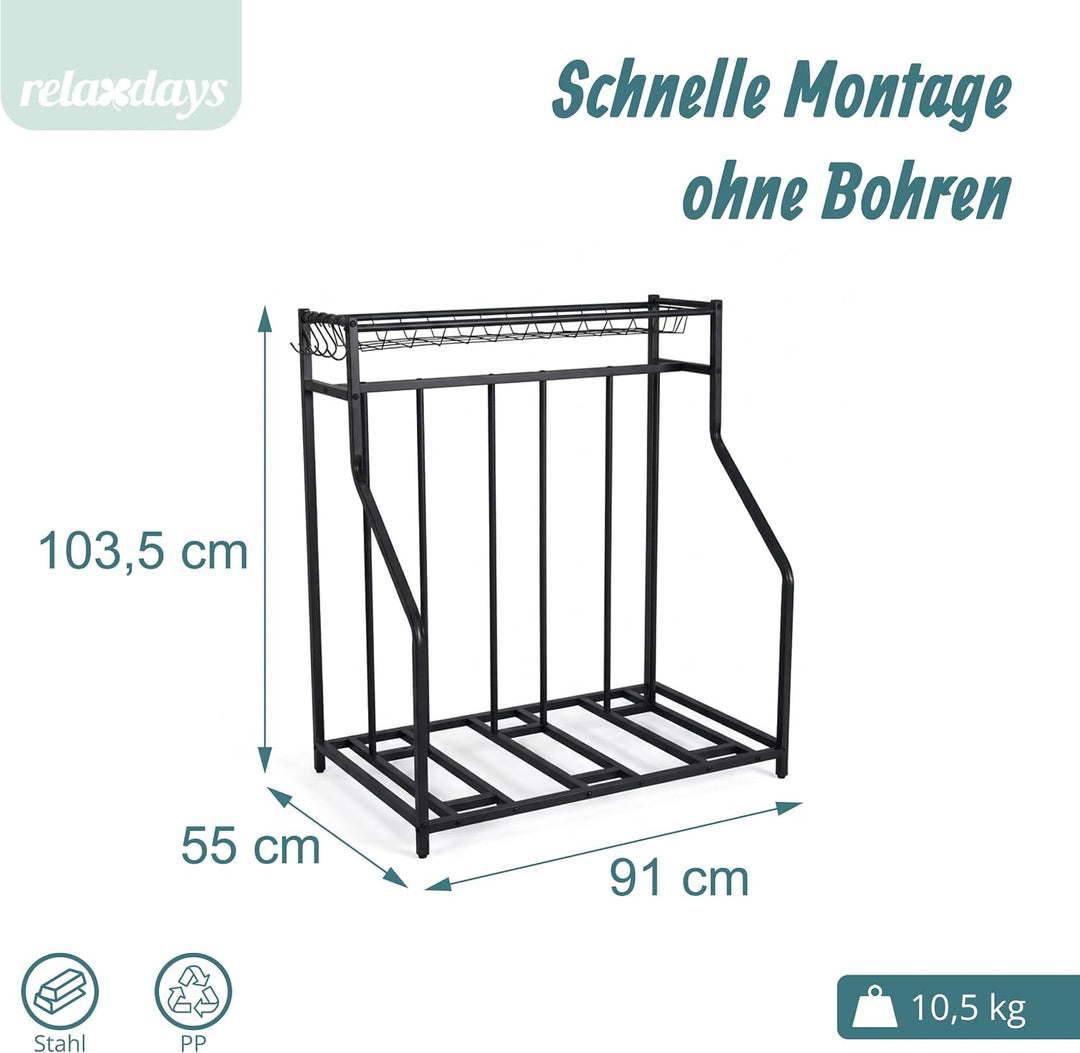 Relaxdays Fahrradständer Boden, 3 Fahrräder, Flexible Reifenbreite, schwarz Schwarz 103.5 x 91 x 55