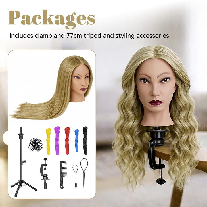 Frisierkopf Echthaar mit Ständer 80% 24inch Haar Mannequin Kopf mit Perückenständer Übungskopf Frise