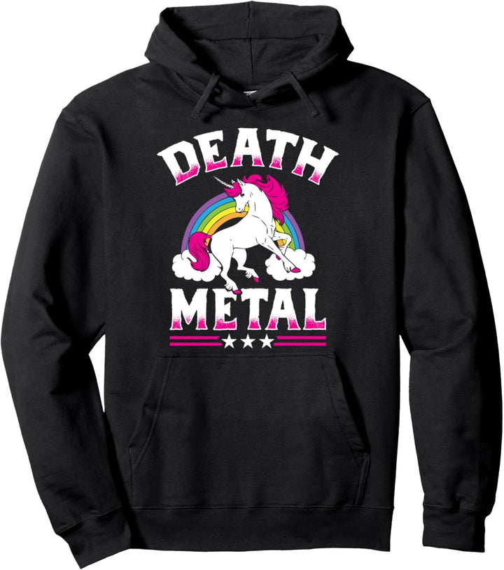 Death Metal Rainbow and Unicorn Heavy Rock Music Lover Gift Pullover Hoodie