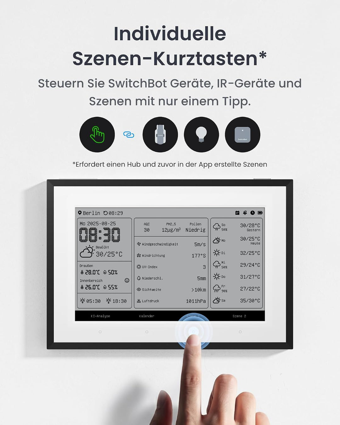 SwitchBot E-Ink Home Dashboard 2-in-1, Wetterstation WLAN mit Matter Hub 2 in 1 Combo, 2 in 1 Combo