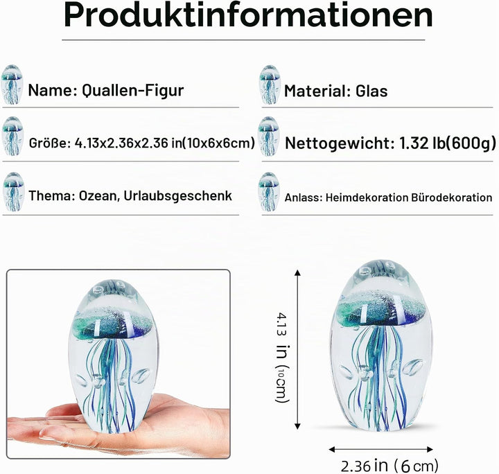 EUSTUMA Handgeblasenes Glas Quallen Figur Ornament, Meerestier Ornament für Aquarium Aquarium, Meere