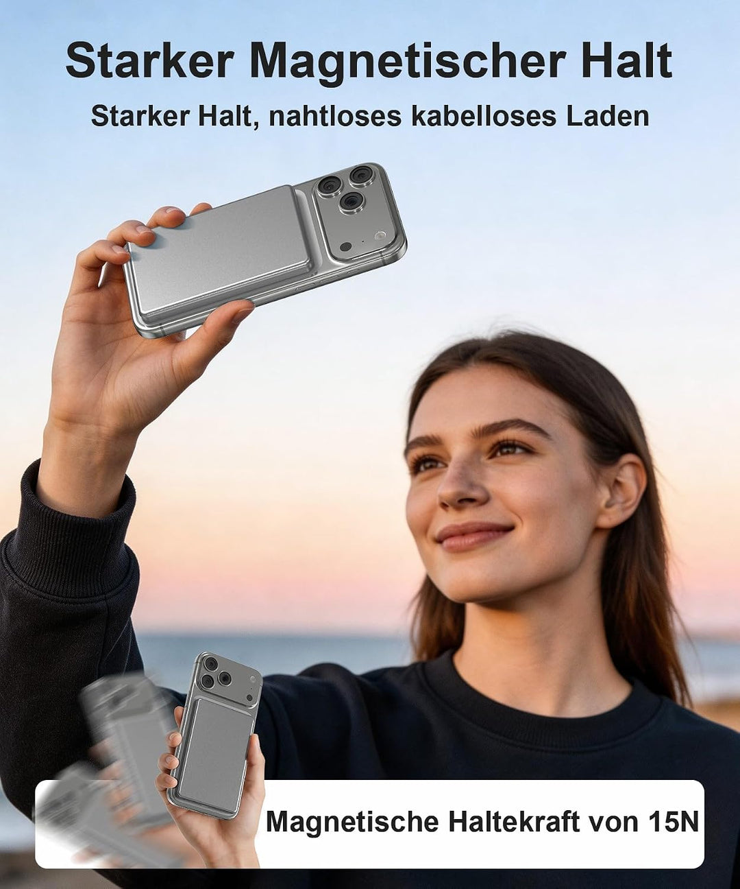 Powerbank iPhone für Magsafe,0.8cm Ultra Slim Magnetische Powerbank 6000mAh das Grau 6000.0 Milliamp