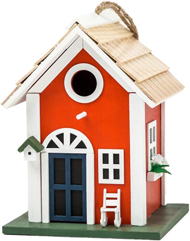 MEWANG Hängendes buntes Vogelhaus Garten Landhäuser Vogelhaus Höhle 24,6 cm Holz rot, rot