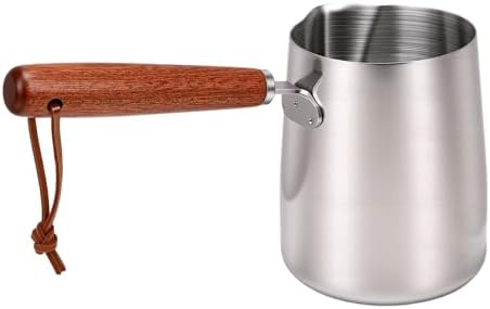 SIXRUN Milchtopf aus Edelstahl mit Holzgriff – 350 ml Milchaufschäumer &amp; Schokoladenschmelzer für In