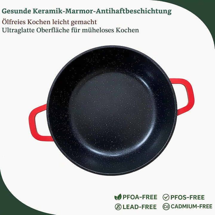 GOLDMANN Kochtopf 32 cm, 10 L, Antihaft, Induktion &amp; Deckel Rot 9.9 Liter, Rot 9.9 Liter