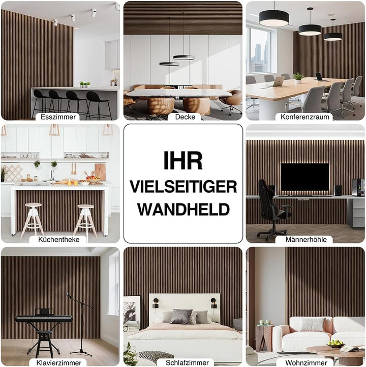 Faltbar Akustikpaneele Holz 240x60cm-3 Stück(4,32m²) Wandpaneele mit Holzfurnier Holzpaneele Wand Ac