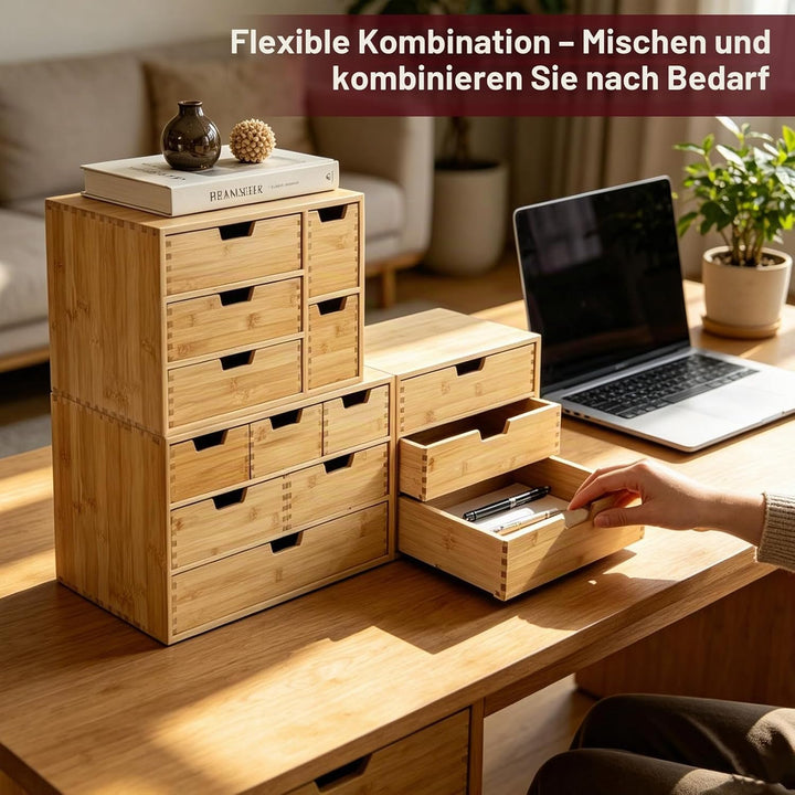 EFUTURETIME Schubladenbox Holz 36 × 20 × 28,5cm Bambus mit 5 Schubladen, 5 Schubladen