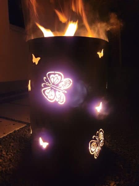 TiKo-Design® Feuertonne Feuerkorb mit Schmetterling Motiv