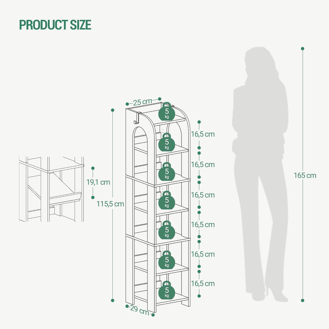 Hzuaneri Vertikales Schuhregal, 7 Ebenen Schmale Schuhregale, Holz-Schuh-Organizer Für Schrank, Eing