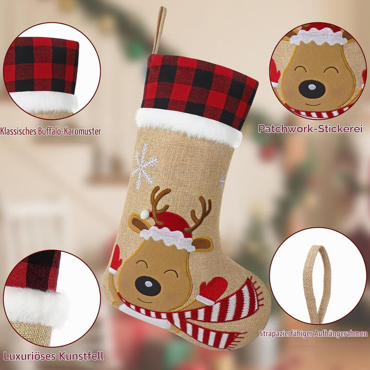 LOMOHOO 3 Stück Weihnachtsstrümpfe 46cm/18Zoll Grosse Bestickte Weihnachtsstrümpfe mit Weihnachtsman