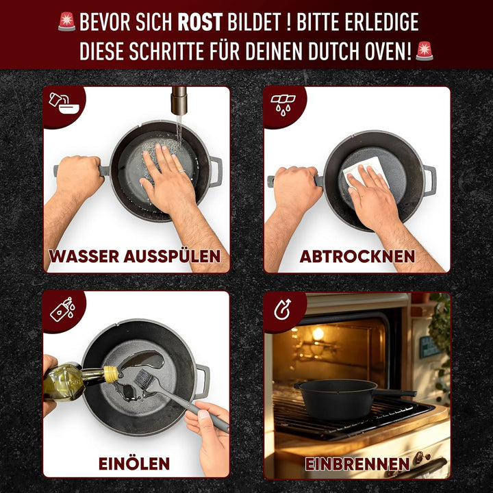 Dutch Oven - 2in1 Eingebrannter Gusseisen Topf 3L &amp; Gusspfanne 1,5L-Cast Iron Pot mit Schmortopf Dop