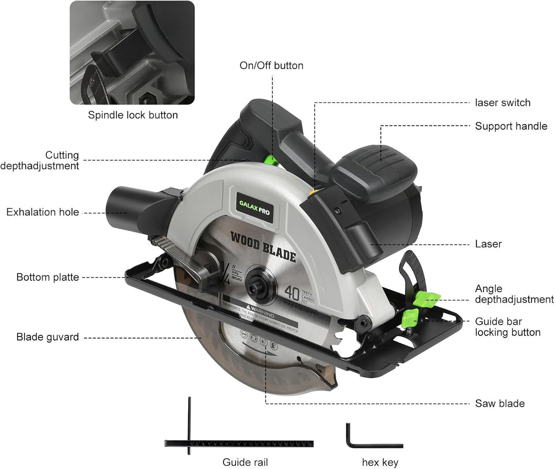 GALAX PRO 1400W Handkreissäge mit 62mm Schnitttiefe &amp; Neigefunktion 76346-3L, 76346-3L