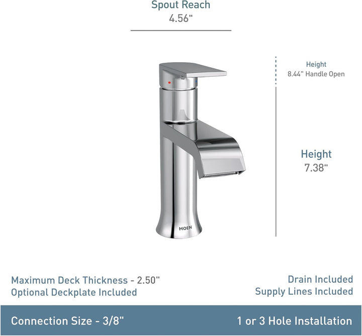 Moen Genta LX 6702 Einhand-Waschbeckenarmatur aus Chrom mit optionaler Deckplatte und niedrigem Boge