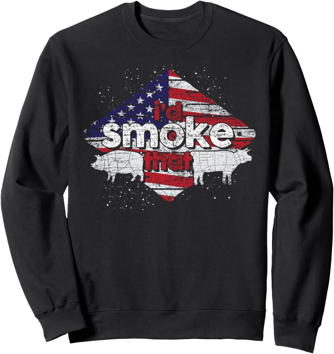 Amerika Flagge Fleisch Grillen BBQ Lustiges Grillmeister Sweatshirt