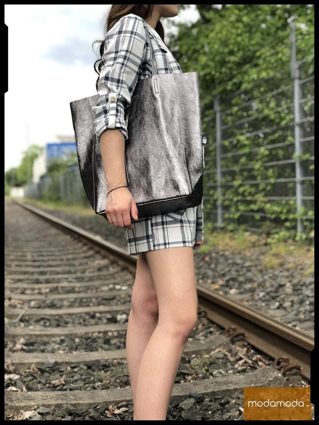 modamoda de - T163 - Ital. Shopper Large mit Innentasche aus Leder Senfgelb Wildleder, Senfgelb Wild