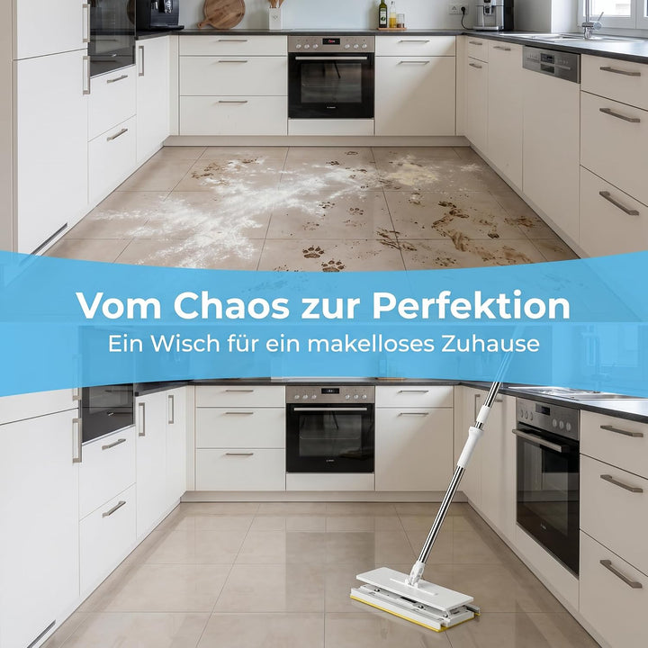 Wischmopp mit Druck-Klemm-System, Zero Touch EIN-Knopf-Wechsel Bodenwischer