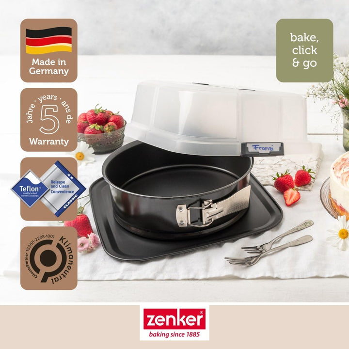 Zenker Bake, Click &amp; Go 24er Springform mit Haube – ⌀ 24 x 8 cm – Backform mit passendem Deckel für