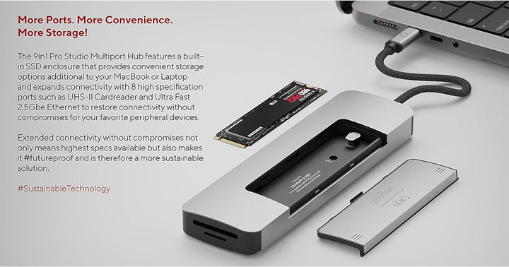 LINQ Connects 9in1 Pro Studio USB-C 10Gbit / s Multiport Hub mit Stromversorgung, 4K HDMI, NVME M2 S