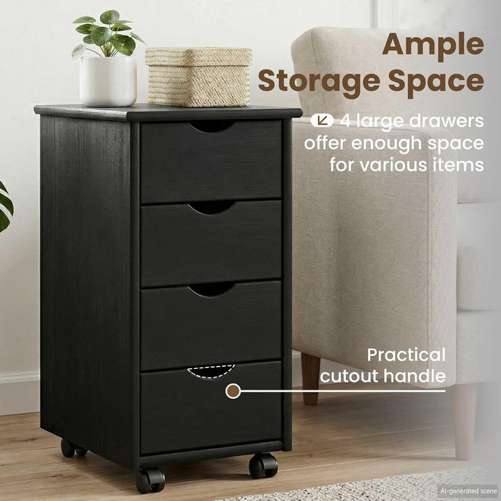 vidaXL Rollschrank 34 x 39 x 65,5 cm Massivholz Kiefer Schwarz, Schwarz