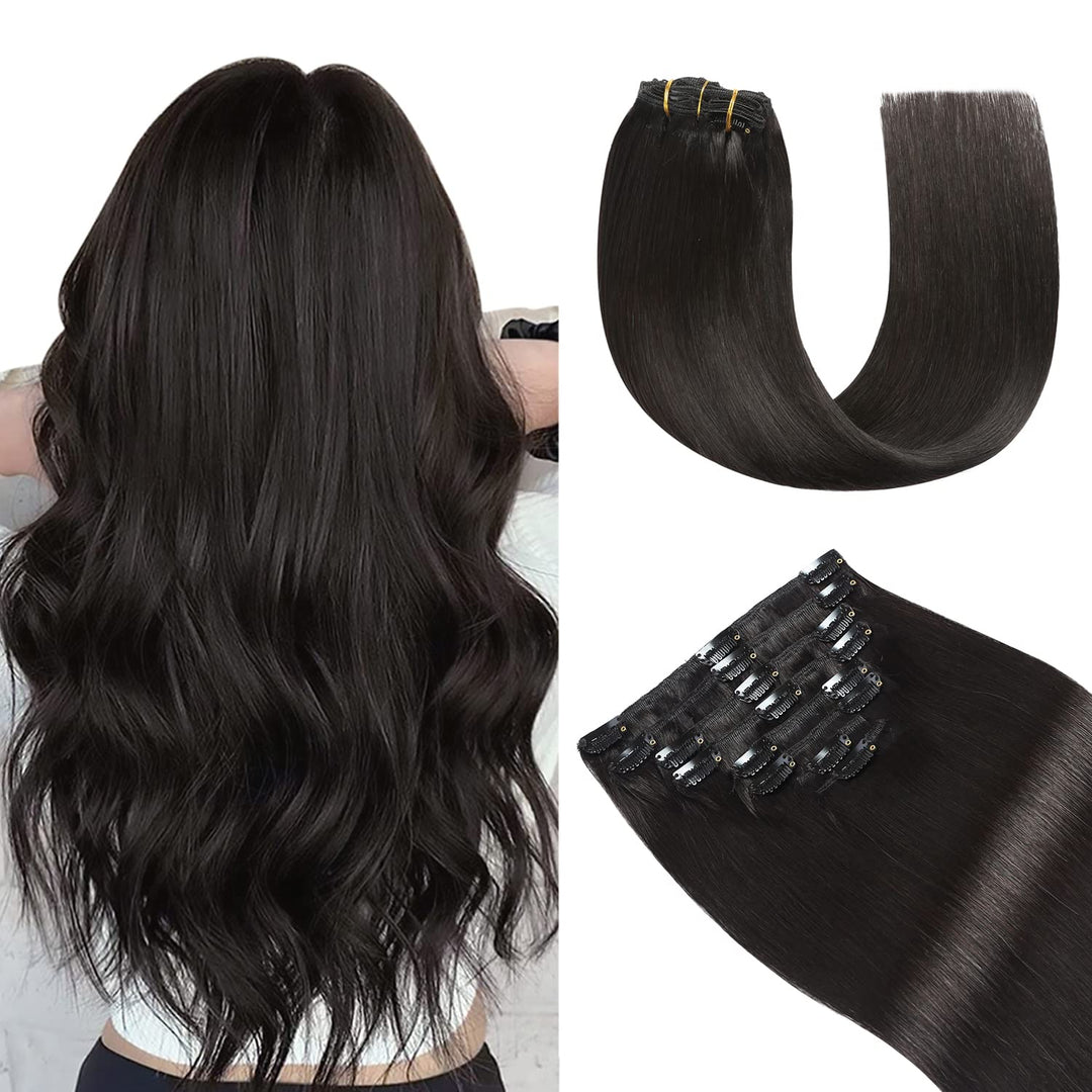 YILITE Clip in Extensions Echthaar 45cm 100% Echthaar Extensions Clip 18 Zoll 8 Stück 120g Unsichtba