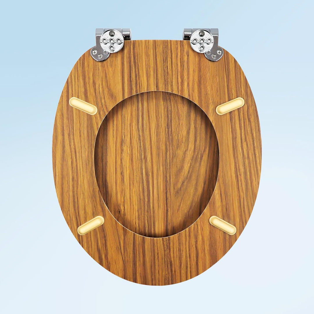 WC-Sitz mit Absenkautomatik, Toilettendeckel aus stabilem MDF-Holzkern, Verstellbare Scharniere aus
