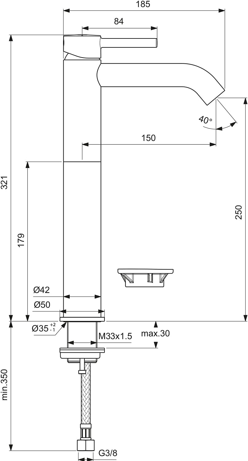 Ideal Standard BC269XG Ceraline Waschtischarmatur ohne Ablaufgarnitur verlängerter Sockel