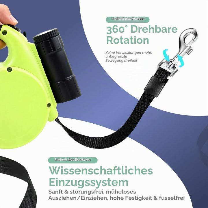 Hundeleine 5M mit Licht &amp; Kotbeutel Set,Rollleine Hunde Leine für Mittelgrosse &amp; Grosse Hunde (15-50