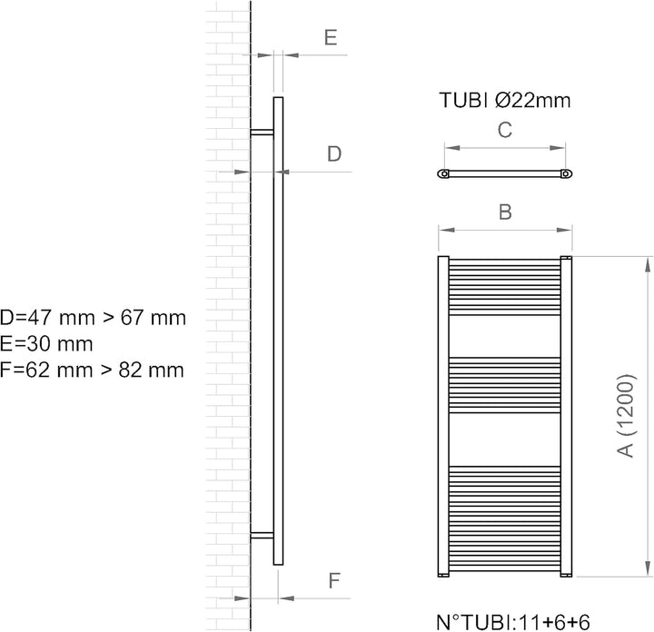 ERCOS Handtuchwärmer Badezimmer Handtuchwärmer Abmessungen 450x1200 MM Heizkörper Weiss Moderne Farb