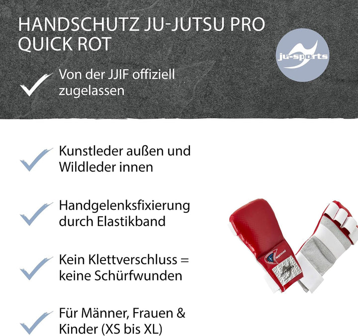 Ju-Sports Handschutz Ju Jutsu Pro Quick - rot, PU &amp; Leder I Hochwertiger Wettkampf Handschoner für K